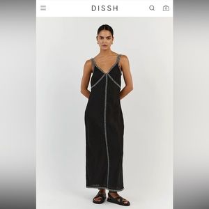 BELLA BLACK LINEN SLIP MIDI DRESS